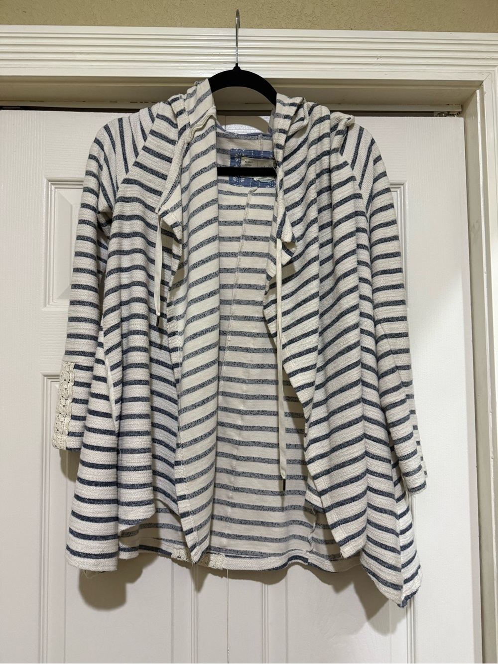 Striped Hooded Open Cardigan - Cream & Navy Women’s Top